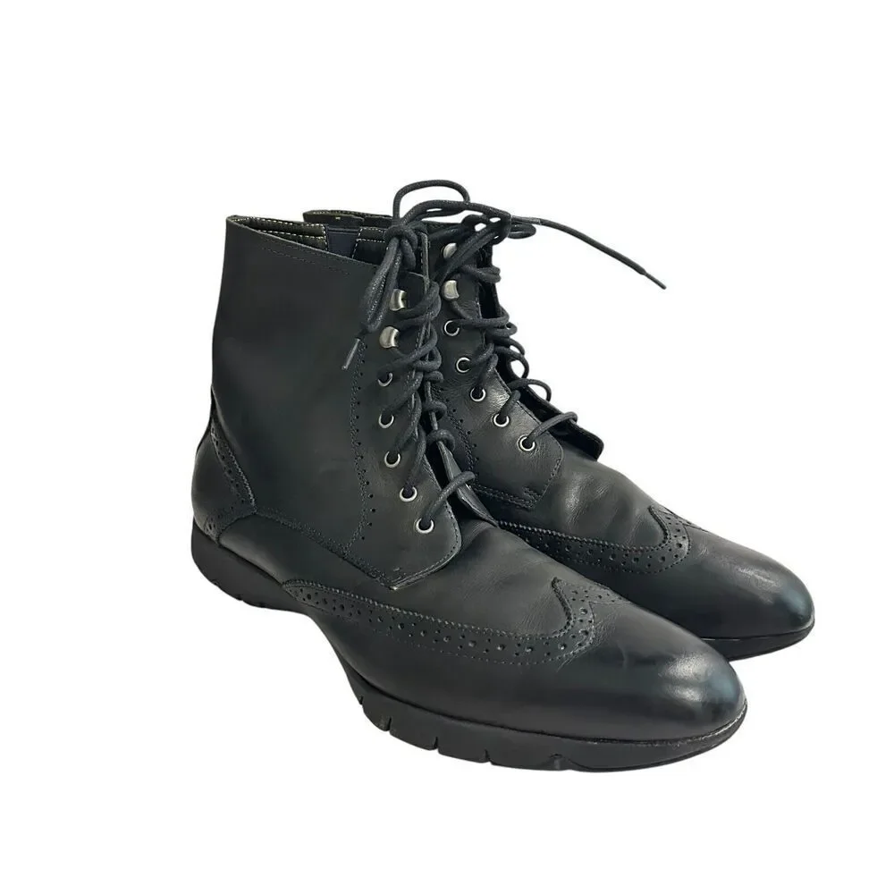 Hush Puppies Mens Black Leather Wingtip Combat Boots Vibram Sole Size 13 H103421